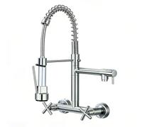 YWJFSA Robinet Mural Cuisine Douchette Deux Poignées Robinet Cuisine Flexible avec 2 Types De Jet Robinets Cuisine Spring Mitigeur Laiton,Brossé