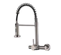 YWJFSA Robinet Mural Cuisine Douchette en Acier Inoxydable Robinet D'Évier à Poignée avec 2 Types De Jet Robinets Cuisine Spring Mitigeur,Brossé