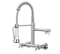 YWJFSA Robinet Mural Cuisine Douchette Robinet Cuisine Spring Mitigeur avec 2 Types De Jet Robinets De Cuisine Rotatif Laiton,Brossé