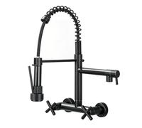 YWJFSA Robinet Mural Cuisine Douchette Robinet en Acier Inoxydable avec 2 Modes De Jet Robinets Cuisine Flexible Deux Poignées,Noir