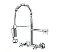 YWJFSA Robinet Mural Cuisine Douchette Robinet en Acier Inoxydable avec 2 Modes De Jet Robinets Cuisine Flexible Deux Poignées,Placage