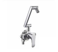 YWJFSA Robinet Mural Cuisine Eau Chaude et Froide Mitigeur Cuisine Rabattable avec 2 Types de Jet D'Eau Réglable en Hauteur Pivotant à 360° Laiton,Argent