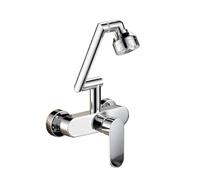YWJFSA Robinet Mural Cuisine Eau Chaude et Froide Mitigeur Cuisine Rabattable avec 2 Types de Jet D'Eau Réglable en Hauteur,Acier Inoxydable,Argent