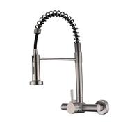 YWJFSA Robinet Mural Cuisine en Acier Inoxydable,2 Modes D'Écoulement Pivotant 360° Douchette Abaissée Robinetterie à Ressort Mitigeur Cuisine,Argent Brossé