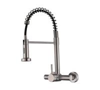 YWJFSA Robinet Mural Cuisine en Acier Inoxydable,2 Modes d'Écoulement Pivotant 360° Robinetterie à Ressort Mitigeur Cuisine,Brossé