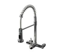 YWJFSA Robinet Mural Cuisine en Acier Inoxydable avec Douchette Abaissée Pivotante à 360°,2 Modes Poignée Unique Robinet D'Évier De Cuisine à Ressort à Arc Élevé,Froid & Chaud Disponible,argent