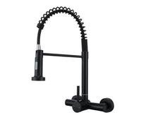 YWJFSA Robinet Mural Cuisine en Acier Inoxydable avec Douchette Abaissée Pivotante à 360° 2 Modes Poignée Unique Robinet D'Évier De Cuisine à Ressort à Arc Élevé,Froid & Chaud Disponible