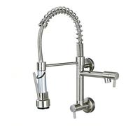 YWJFSA Robinet Mural Cuisine Robinet de Cuisine à Ressort avec 2 Jets Robinets Eau Froide Laiton,Brossé