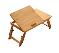 YWJLQH Table Pliable Rectangulaire en Bambou pour Ordinateur Portable, Support Portable à Angle Réglable pour Camping, Balcon, Pique-Nique en Plein Air, Marron Clair Petit