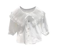 YWLINK Chemise d'été à col en dentelle - Haut uni - Décontracté - Vacances - Pour 1 à 6 ans - Barboteuse pour filles, blanc, 3-4 ans
