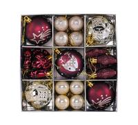 YWMJZEU 35 Pièces Boules de Noël Décorations Arbre Ensemble Ornements Suspendus Résistants Déco Variée Matériau PS Adapté à L'Arbre Maison Table Fête Cadeau, Rouge foncé et beige