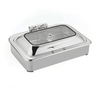 YWMJZEU Chafing Dish avec Couvercle en Verre INOX Marmite Chauffante Visible pour Traiteurs, Restauration, Rectangulaire, Cadre De Luxe Chauffage Électrique À Compartiment Unique