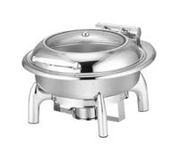 YWMJZEU Chafing Dish avec Couvercle en Verre INOX Marmite Chauffante Visible pour Traiteurs, Restauration, Rond, Support De Luxe Chauffage Électrique À Compartiment Unique