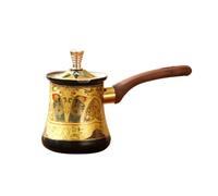 YWMJZEU Couvercle Ajusté Cafetière Vintage Acier Inoxydable Pot à Café Verseuse à Café, Noir, Motifs Dorés Et Rouges, Base Noire, Poignée En Bois Foncé