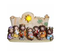 YWMJZEU Crèche LED Fait Main Figurines la Famille Sacrée pour Maison, Multicolore, Ensemble De Crèche De Noël De Dessin Animé avec Base