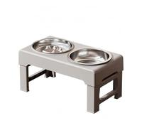 YWMJZEU Gamelle Double Surélevée Acier Inoxydable Gamelle Surélevée Ouvert sur Les Côtés Poste d'alimentation pour Chats, Gris, Pliable Et Réglable en Hauteur