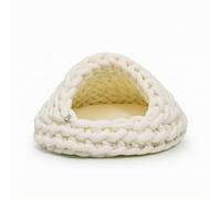 YWMJZEU Niche Niche Tricotée Confortable Couchette Grotte Fermé Panier pour Chats, Petits Chiens, Blanc Laiteux, Diamètre du Fond 40cm 1.2kg
