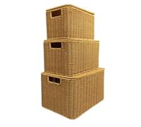 YWMJZEU Panier de Rangement avec Couvercle Panier Boîte Bac Coffret Tissé Robuste Couvercle pour Garder Hors de Vue Poignées Intégrées pour Déplacer Empilable