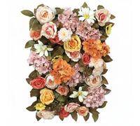 YWMJZEU Panneau Mural Décoratif Mur de Fleurs Artificielles Rose Panneau Floral Plaque Végétale Tissu en Soie Installation Facile pour un Mur Ordinaire Adapté, Orange, Rose Et Pêche