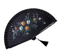 Ywmsfl Éventail de danse espagnol à double motif de flamenco avec illustration florale, éventail pliable en soie