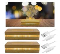 YWNYT Lot de 2 bases d'affichage à LED en bois - 15 x 4 x 3 cm - Couche intermédiaire rectangulaire unique en bois pour plaque acrylique de 4 à 5 mm d'épaisseur - Veilleuse
