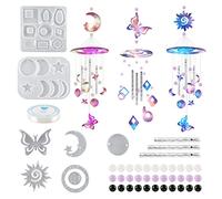 YWNYT Lot de 3 moules en résine époxy pour carillons éoliens - Moules en silicone - Motif lune, cloche à vent - Moule époxy - Série papillon, soleil, étoile et lune pour suspension murale, décoration