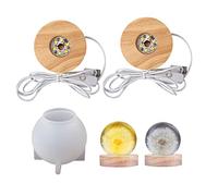 YWNYT Moule Rond en résine Lumineuse, DIY Ball Silicone avec Support de Lampe, LED Moule en résine époxy Base en Bois éclairée, décoration pour Art en résine Veilleuse