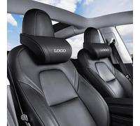 Ywooon Lot de 2 Coussins d'appui-tête de siège pour Tesla Model Y, Model 3 Model X, Model S, Coussin de Soutien du Cou en Cuir Noir pour Tesla Model 3/Y/S/X