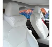 Ywooon Lot de 2 Coussins d'appui-tête De Voiture Améliorés en Cuir Blanc Doux pour Tesla Model Y Model 3 Model X Model S Oreiller Cervical en Mousse à Mémoire de Forme pour Siège de Voiture Support