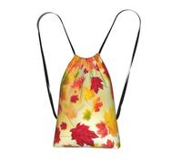 YWPCOIUYB Feuilles d'érable d'automne tombant, feuilles dorées, récolte orange, rouge, jaune,Sac à dos unisexe à cordon, sac de sport, sac de gym, sac à dos pliable à cordon