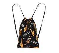 YWPCOIUYB Musique de saxophone et de trombone noire,Sac à dos unisexe à cordon, sac de sport, sac de gym, sac à dos pliable à cordon