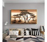 Ywsen Femme Africaine Peinture sur Mur Paysage au Coucher du Soleil Classique Mur Art Toile Impression et Affiche Photo Home Decor sans Cadre 70x140cm