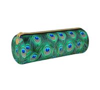 YWSOTRE Adorable Paon Vert, Trousse à Crayons Étui à Stylo cylindrique Sac à Crayons en Cuir Portable avec Sac à cosmétiques à Fermeture éclair