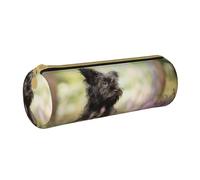 YWSOTRE Affenpinscher Lawn Chiens Noirs Monkey Terrier, Trousse à Crayons Étui à Stylo cylindrique Sac à Crayons en Cuir Portable avec Sac à cosmétiques à Fermeture éclair