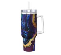YWSOTRE Agate Abstraite Violet, Bleu, Or,Bouteille d'eau en acier inoxydable avec poignée Ice Bully Cup 40 oz