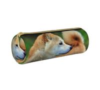 YWSOTRE Akita Inu Bokeh Animaux Chiens Akita Inu, Trousse à Crayons Étui à Stylo cylindrique Sac à Crayons en Cuir Portable avec Sac à cosmétiques à Fermeture éclair