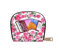 YWSOTRE Aquarelle Fleur Accordéon Rose, Sac à Cartes en Cuir PU, Portefeuille Porte-Cartes de crédit, étui à Cartes