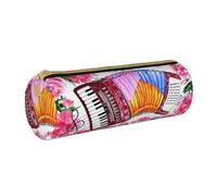 YWSOTRE Aquarelle Fleur Accordéon Rose, Trousse à Crayons Étui à Stylo cylindrique Sac à Crayons en Cuir Portable avec Sac à cosmétiques à Fermeture éclair