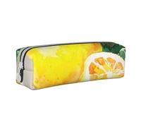 YWSOTRE Aquarelle Fruits D'été Citrons Feuilles Slich, Trousse à Crayons, étui à stylos, Sac à Crayons en Cuir Portable avec Pochette à cosmétiques à Fermeture éclair
