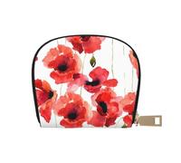 YWSOTRE Aquarelle Peinture Coquelicot Rouge Floral, Sac à Cartes en Cuir PU, Portefeuille Porte-Cartes de crédit, étui à Cartes