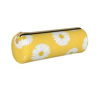 YWSOTRE Aster Blanc Marguerite Jaune, Trousse à Crayons Étui à Stylo cylindrique Sac à Crayons en Cuir Portable avec Sac à cosmétiques à Fermeture éclair