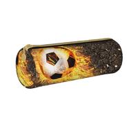 YWSOTRE Ballon De Football dans des Flammes De Feu Brûlantes, Trousse à Crayons Étui à Stylo cylindrique Sac à Crayons en Cuir Portable avec Sac à cosmétiques à Fermeture éclair