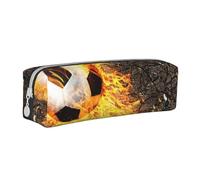 YWSOTRE Ballon De Football dans des Flammes De Feu Brûlantes, Trousse à Crayons, étui à stylos, Sac à Crayons en Cuir Portable avec Pochette à cosmétiques à Fermeture éclair