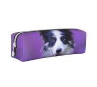 YWSOTRE Beau Chiot Border Collie, Trousse à Crayons, étui à stylos, Sac à Crayons en Cuir Portable avec Pochette à cosmétiques à Fermeture éclair