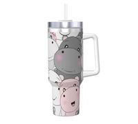 YWSOTRE Bébés hippopotames mignons,Bouteille d'eau en acier inoxydable avec poignée Ice Bully Cup 40 oz
