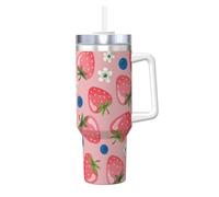 YWSOTRE Belle fraise rose,Bouteille d'eau en acier inoxydable avec poignée Ice Bully Cup 40 oz