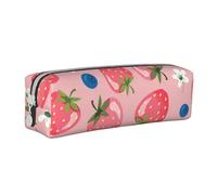 YWSOTRE Belle Fraise Rose, Trousse à Crayons, étui à stylos, Sac à Crayons en Cuir Portable avec Pochette à cosmétiques à Fermeture éclair