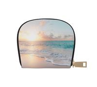 YWSOTRE Belle Plage Coucher De Soleil Jaune, Sac à Cartes en Cuir PU, Portefeuille Porte-Cartes de crédit, étui à Cartes