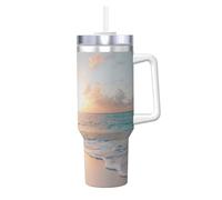 YWSOTRE Belle plage jaune coucher de soleil océan,Bouteille d'eau en acier inoxydable avec poignée Ice Bully Cup 40 oz