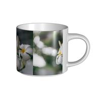 YWSOTRE Belles fleurs de frangipanier blanc Wake Plumeria,Tasse en céramique grande capacité, tasse à thé, tasse à café 450 ml